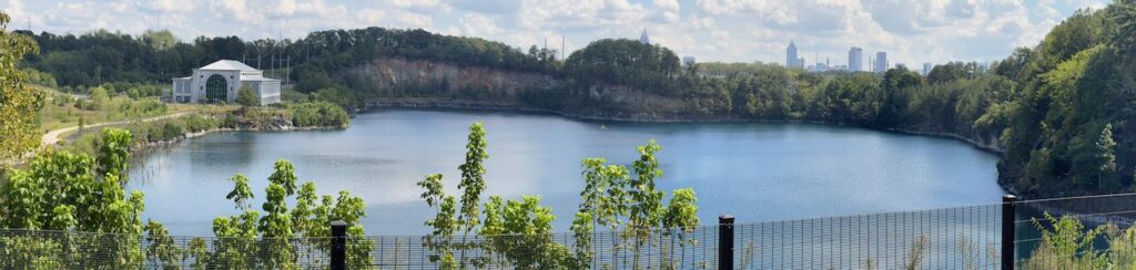 The whole quarry, from the pump house on the left to the far wall.