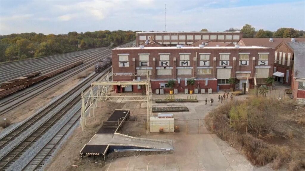 The whole plant from the air, the rail-yard side.